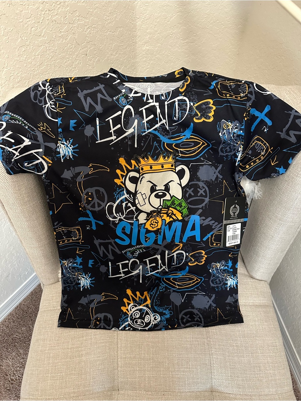 Sigma Beauty Black Tee with Blue & Gold Graphic